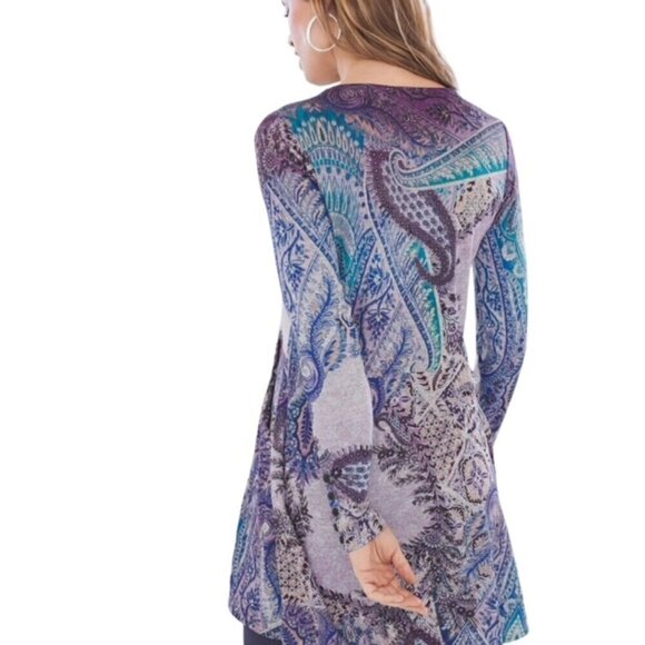 CHICO'S Long Sleeve Paisley Tunic Top with Pockets - Size Small - Picture 2 of 11